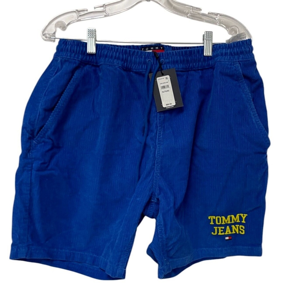 Tommy Jeans Corduroy Shorts Elastic‎ Waist Casual Blue Shorts Mens Size XL NWT